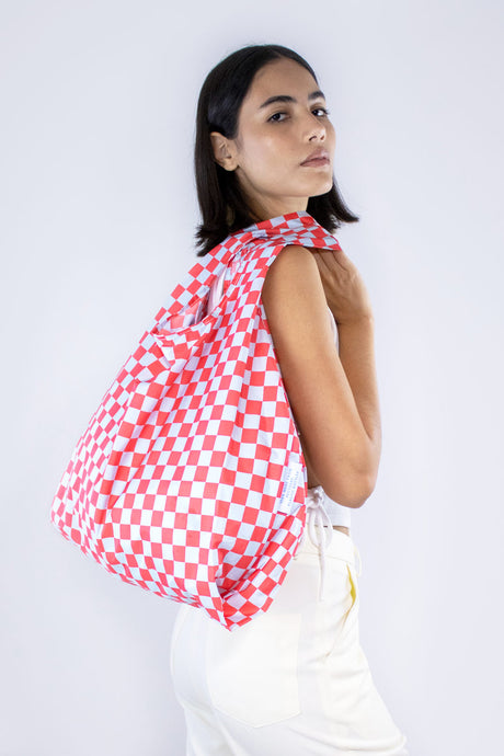 Kind Bag Checkerboard Red & Blue Medium Reusable Bag