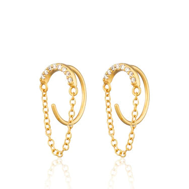 Gold Sparkling Half Moon Huggie Earrings