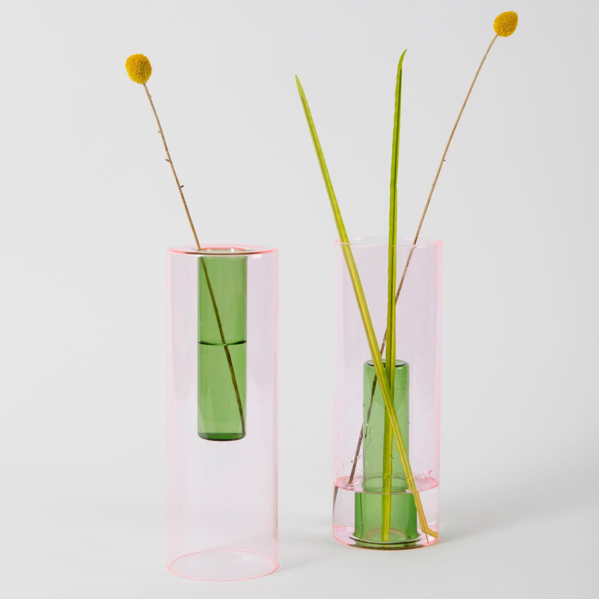 Block Design pink and green two-vases-in-one