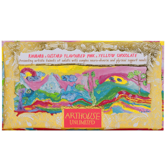 Arthouse Unlimited Peace, Rhubarb & Custard Flavoured Pink & Yellow Chocolate Bar