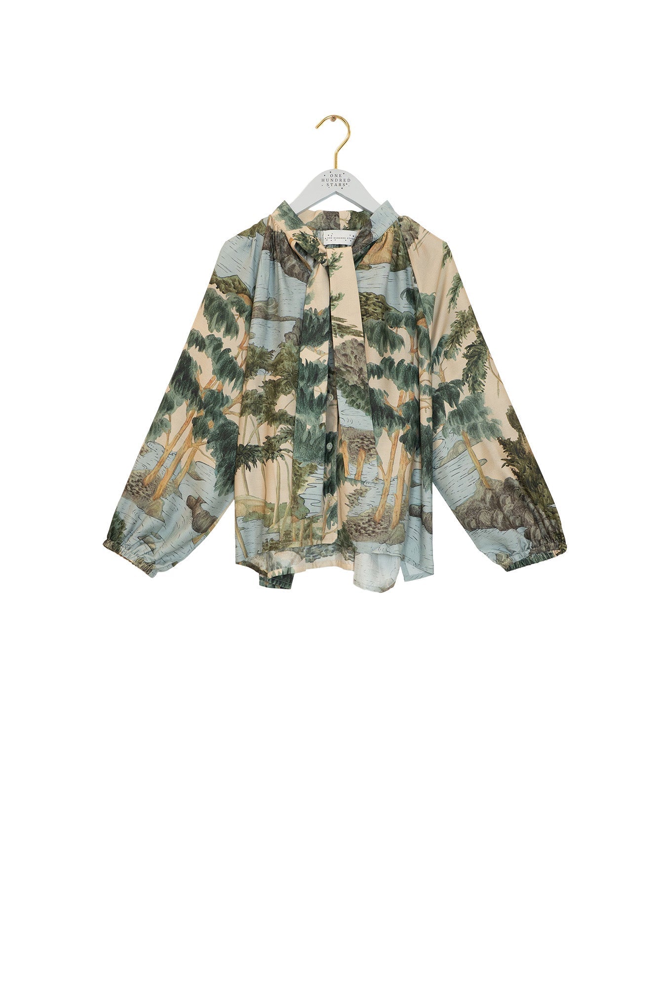 One Hundred Stars Rivers and Trees Natural PussyBow Blouse