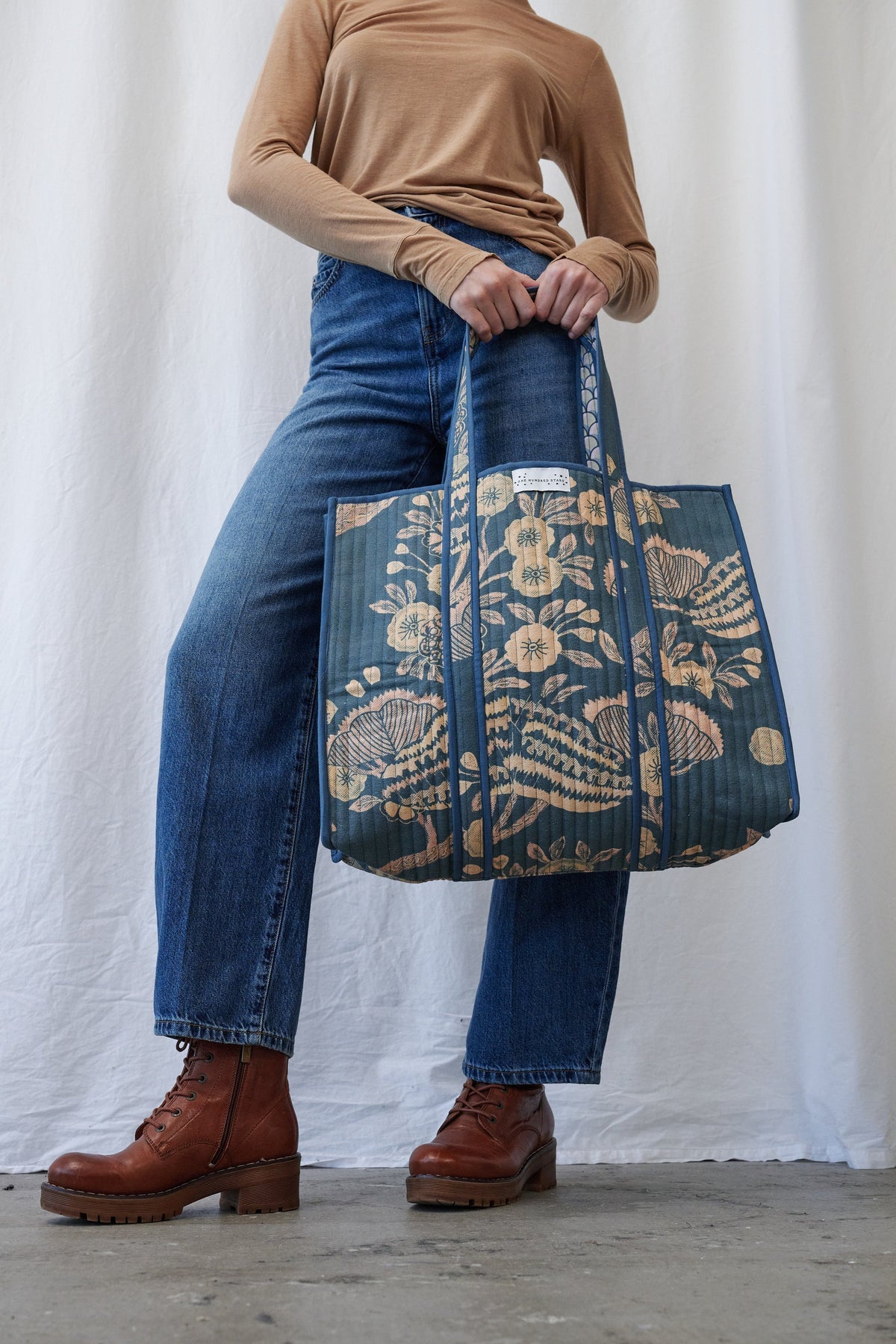 One Hundred Stars Rosa Blue Canvas Quilted Tote Bag