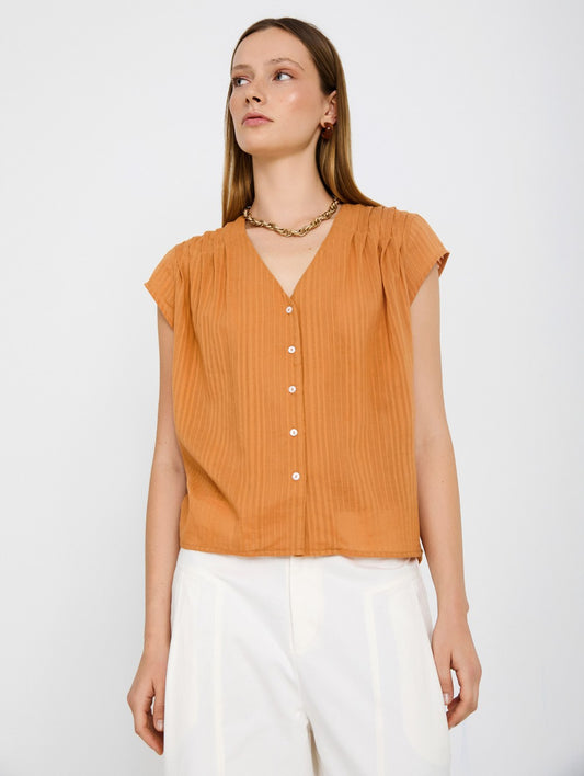 Skatie Pin-tucked Striped Blouse in Arabesque