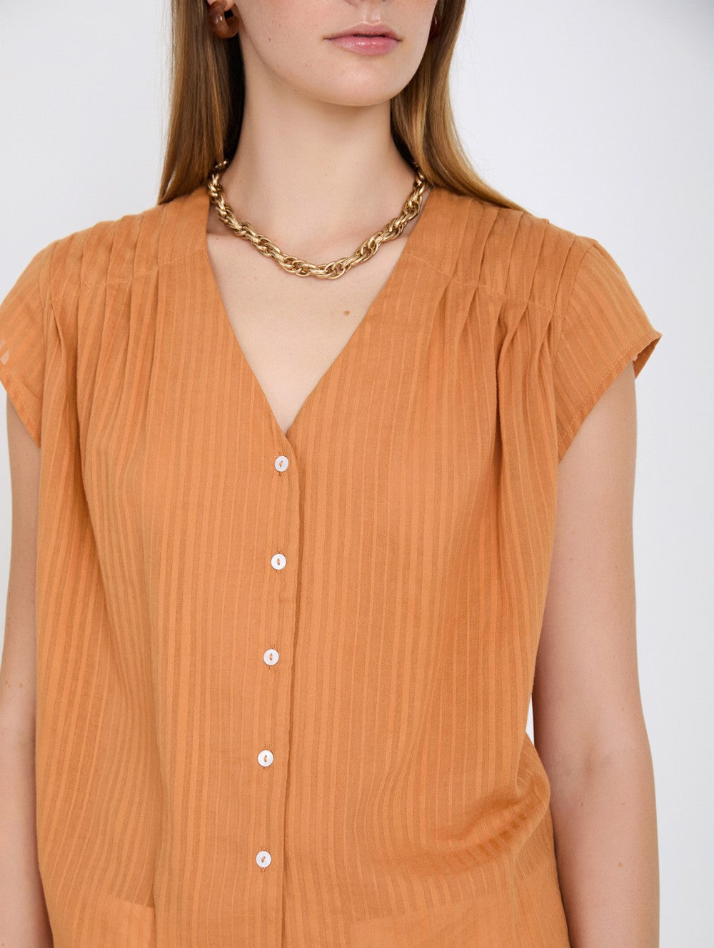 Skatie Pin-tucked Striped Blouse in Arabesque