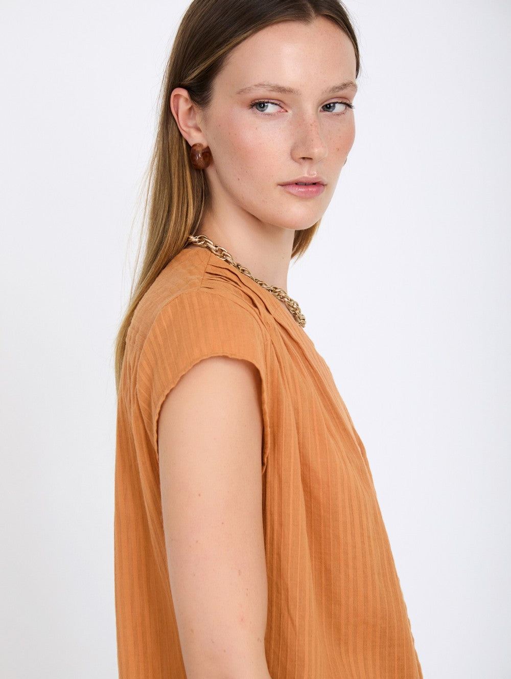 Skatie Pin-tucked Striped Blouse in Arabesque