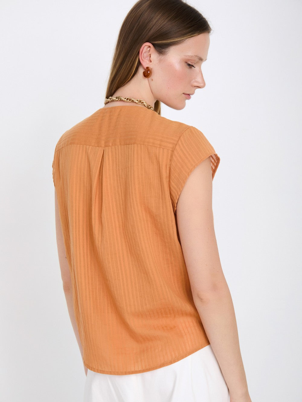 Skatie Pin-tucked Striped Blouse in Arabesque