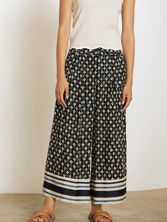 Skatie Printed Cotton Trousers in Navy