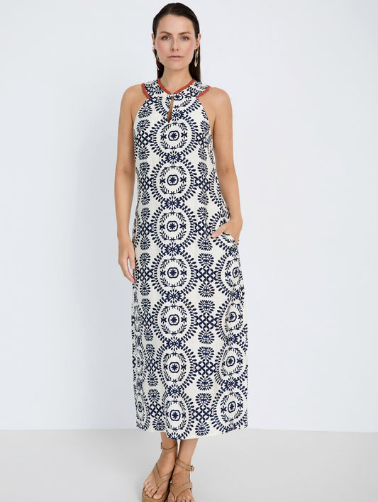 Skatie Ethnic Print Dress in Marine