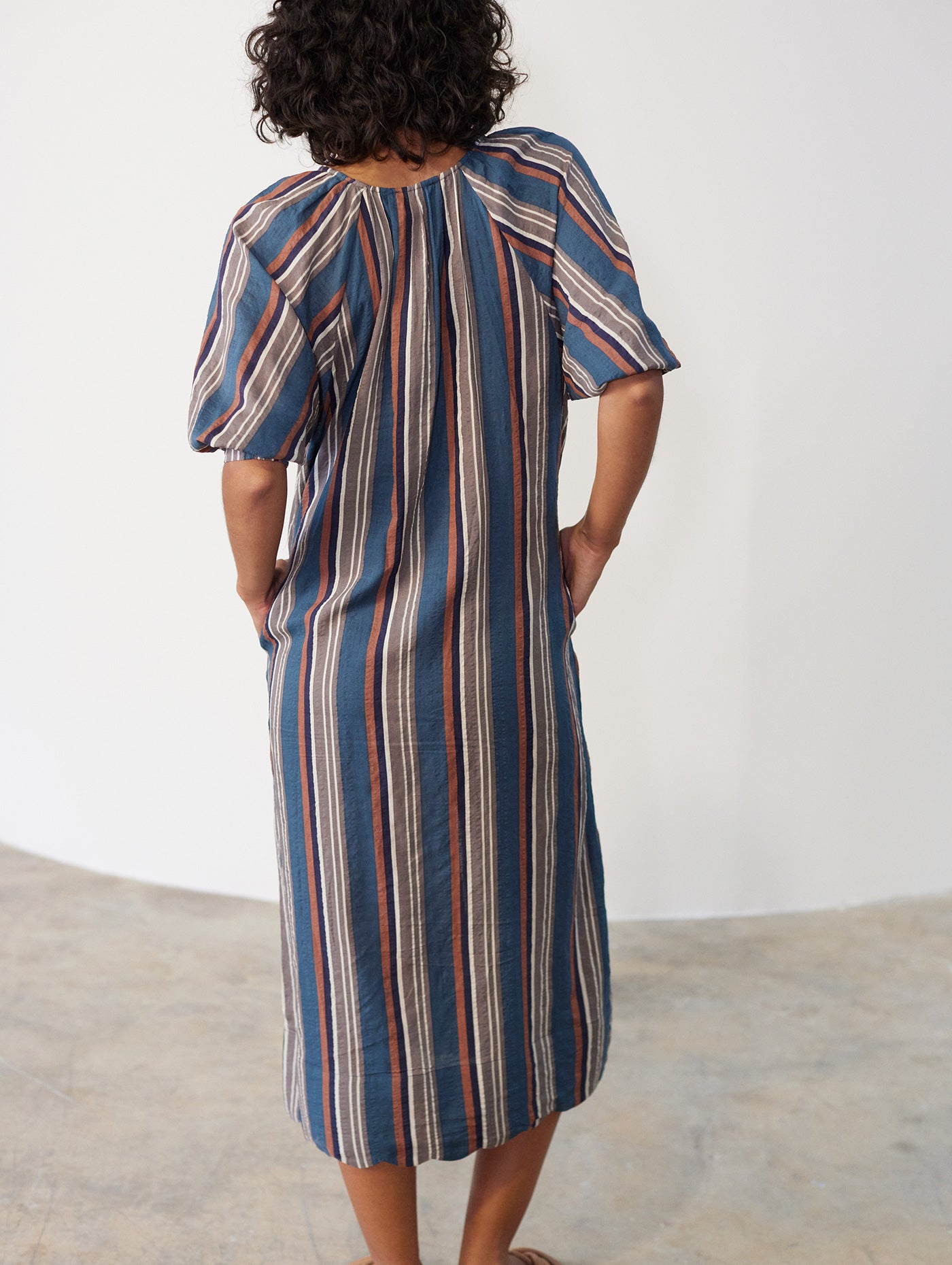Skatie Stripy Printed Midi Dress in Brunswick