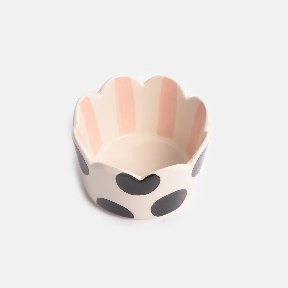 Caroline Gardener Mono Spot & Pink Stripe Scalloped Trinket Dish