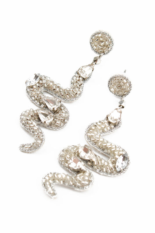 My Doris Beaded Silver Snake Earrings