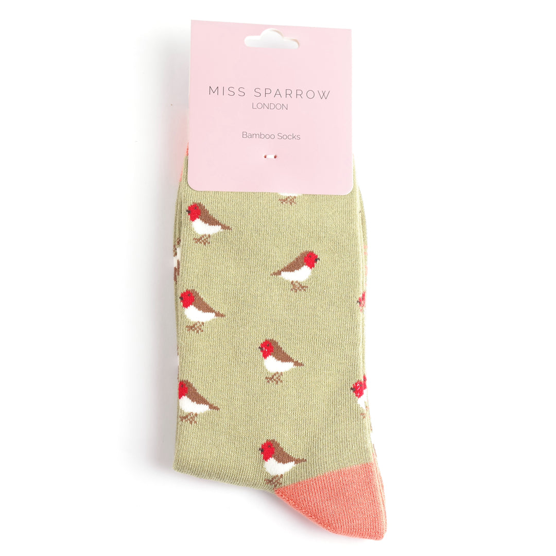 Miss Sparrow Little Robins Socks Olive