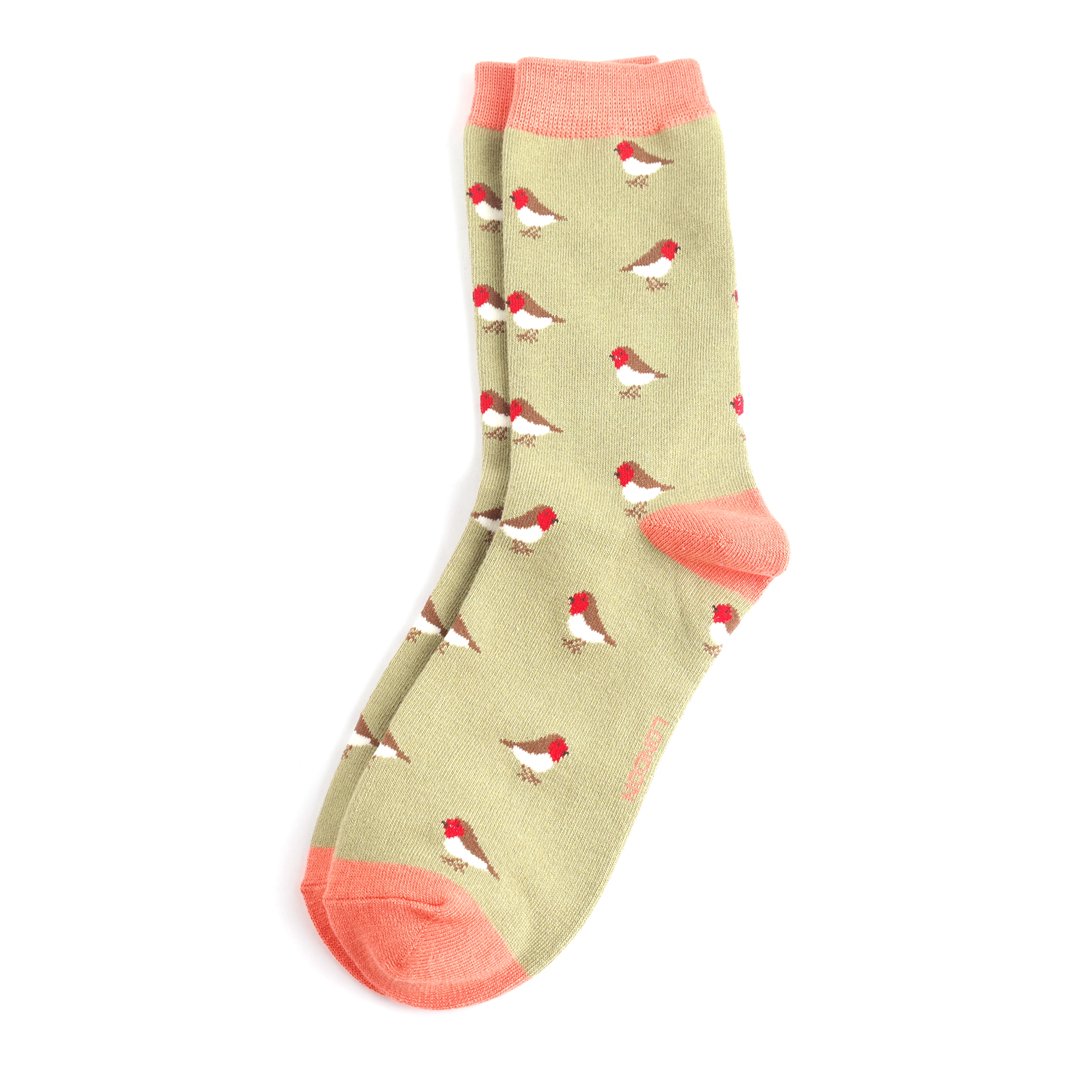 Miss Sparrow Bamboo Little Robins Socks Olive