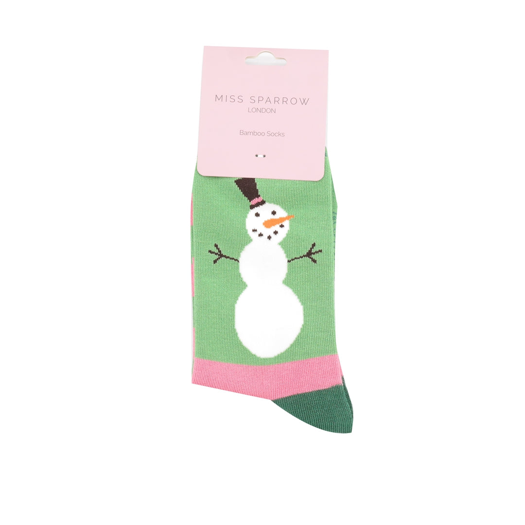 Miss Sparrow Snowmen Stripes Socks Green