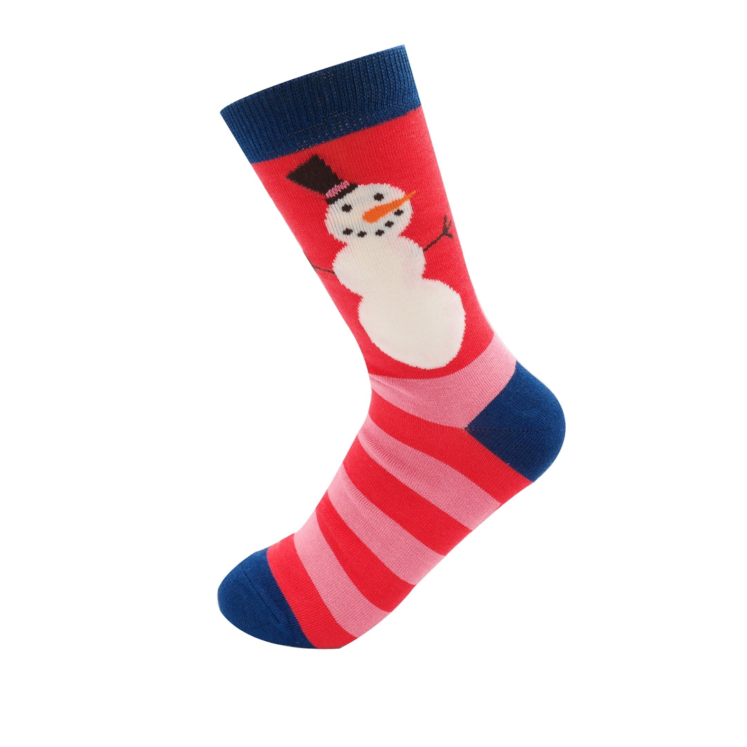 Miss Sparrow Bamboo Snowmen Stripes Socks Red