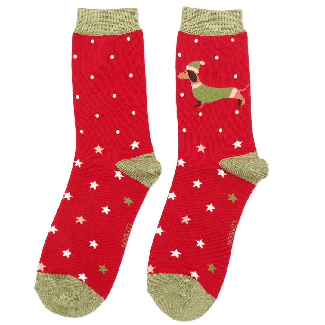 Miss Sparrow Bamboo Festive Sausage Dogs Red