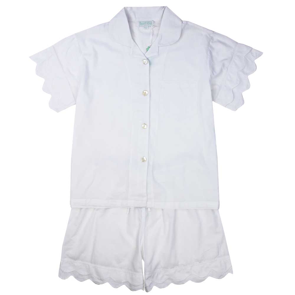 Powell Craft White Ladies Scalloped Edge Shortie Pyjamas