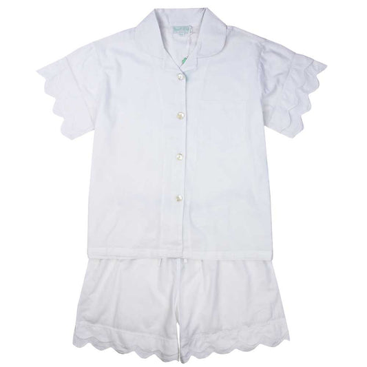 Powell Craft White Ladies Scalloped Edge Shortie Pyjamas