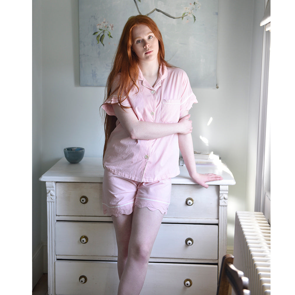 Powell Craft Pink Women’s Scalloped Edge Shortie Pyjama Set