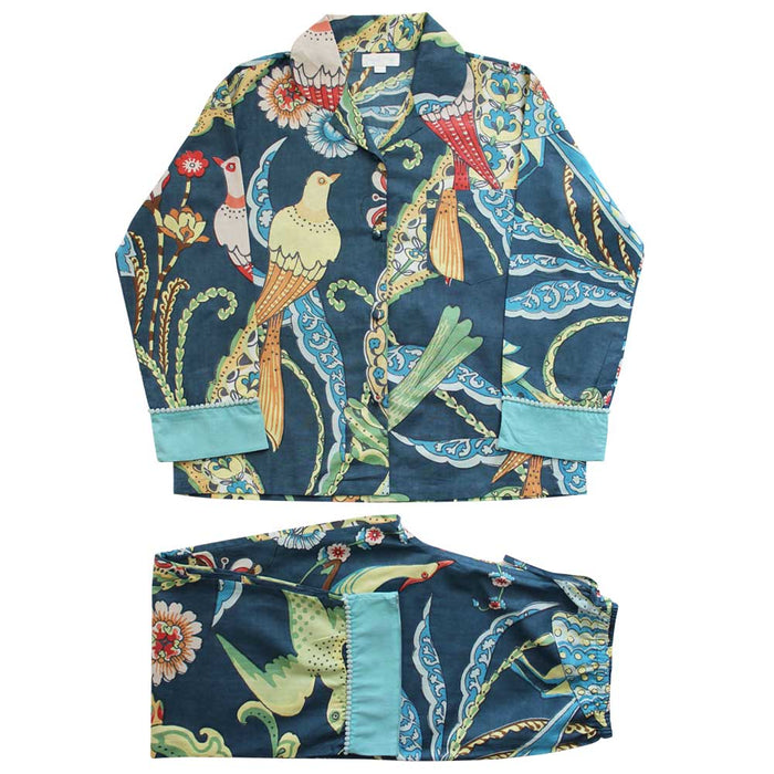 Powell Craft Blue Floral Exotic Bird Print Ladies Pyjamas