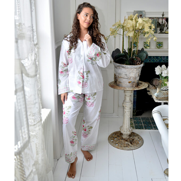 Powell Craft Pink and Mink Green Floral Print Ladies Pyjamas