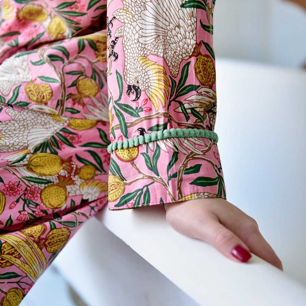 Powell Craft Pink Tropical Bird & Pomegranate Print Pyjamas