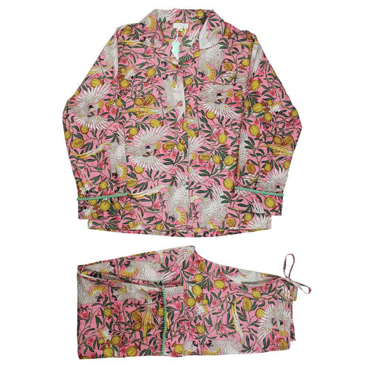 Powell Craft Pink Tropical Bird & Pomegranate Print Pyjamas