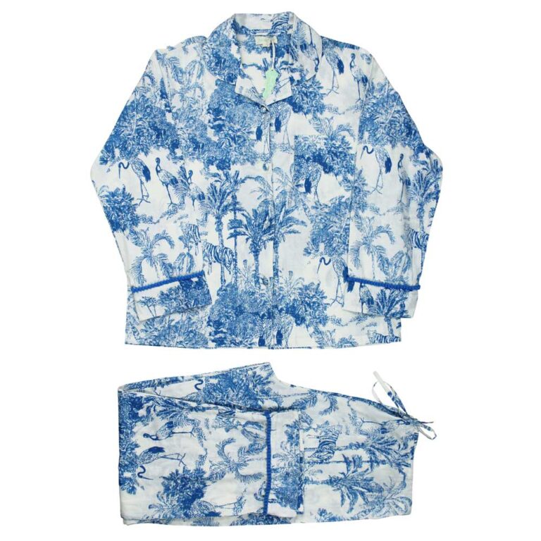 Powell Craft Blue & White Safari Toile De Jouy Print Pyjamas