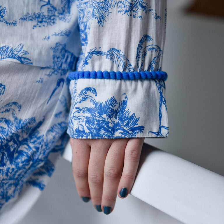 Powell Craft Blue & White Safari Toile De Jouy Print Pyjamas