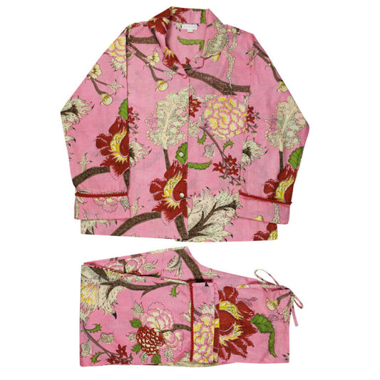 Powell Craft Pink, Cream & Burnt Orange Large Botanical Print Pyjamas