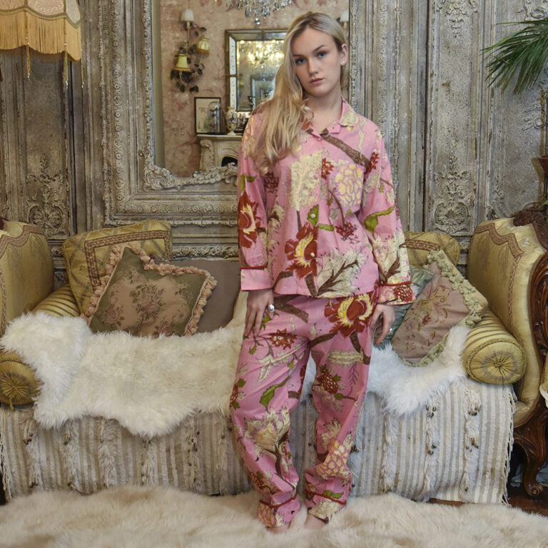 Powell Craft Pink, Cream & Burnt Orange Large Botanical Print Pyjamas