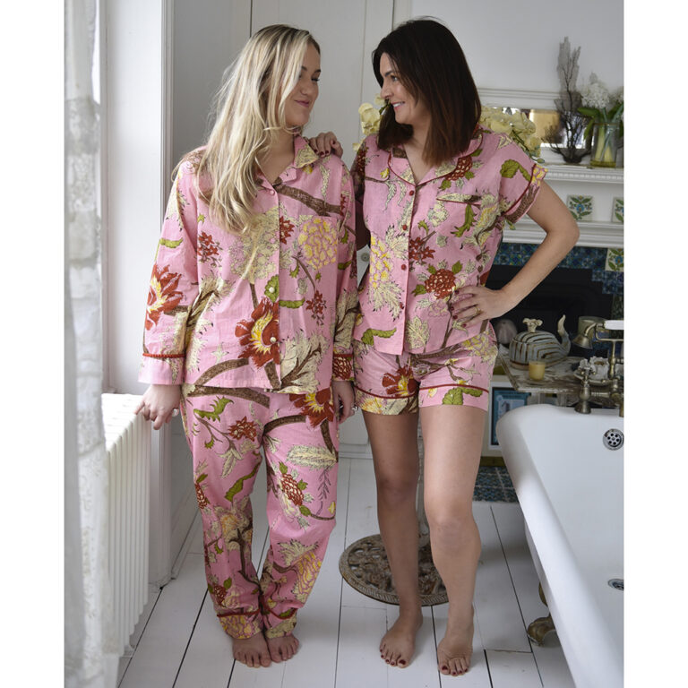 Powell Craft Pink, Cream & Burnt Orange Large Botanical Print Pyjamas
