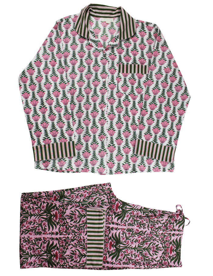 Powell Craft Pink & Green Damask Print Pyjamas