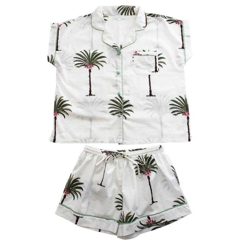 Powell Craft Palm Tree Print Short Pyjama Set With Piping