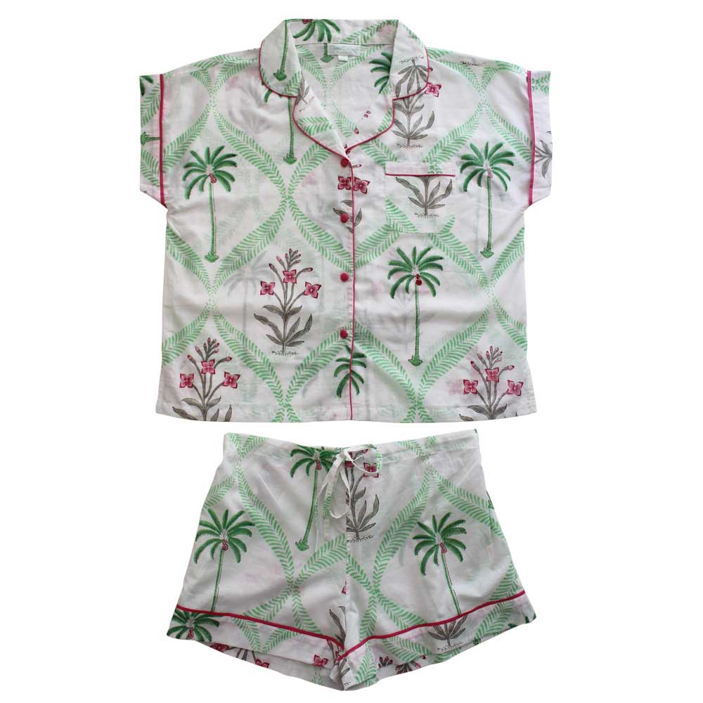Powell Craft Floral Pink Palm Short Pyjamas