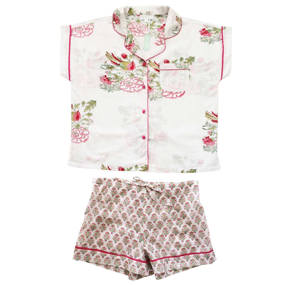 Powell Craft Pink & Mint Green Floral Short Pyjama Set