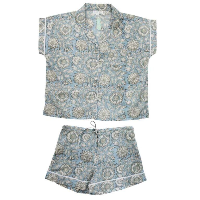 Powell Craft Cornflower Blue Floral Short Pyjama Set