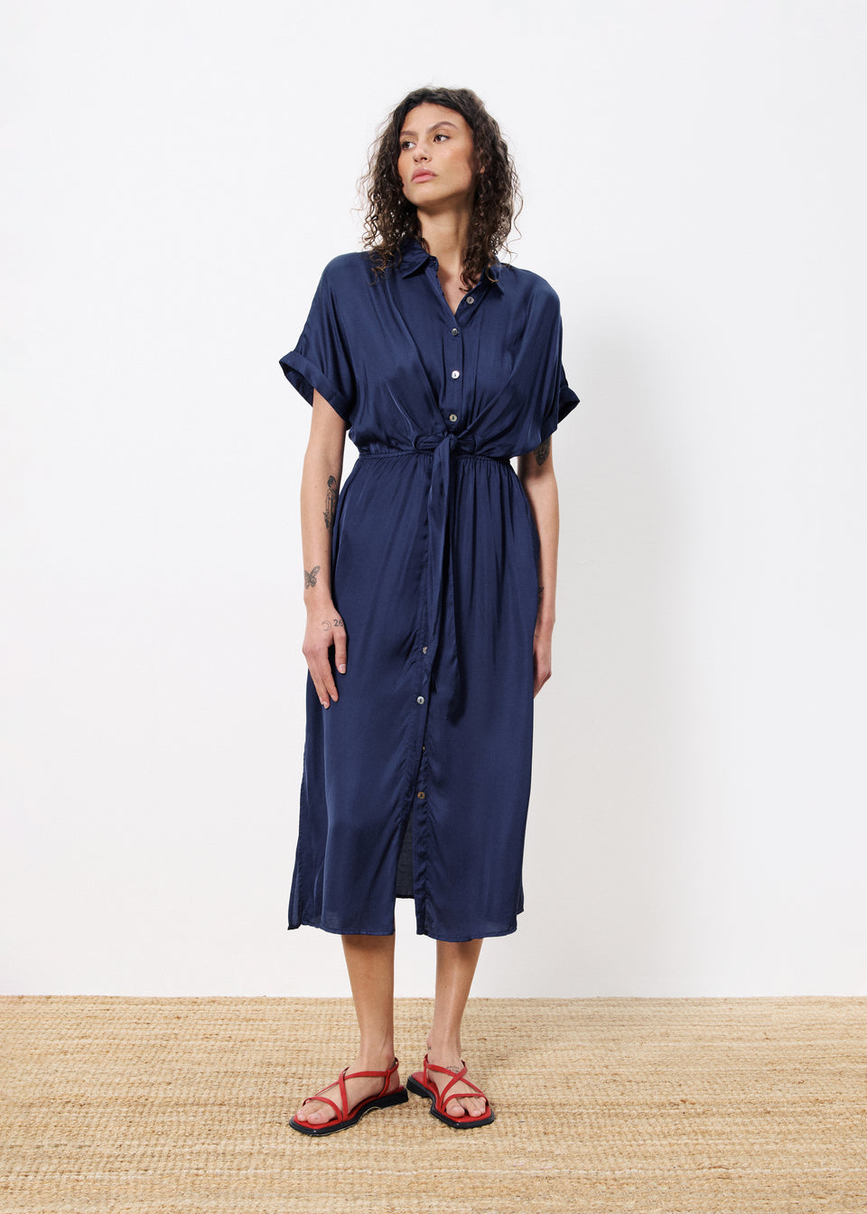 FRNCH Estee Shirt Dress in Blue Marine