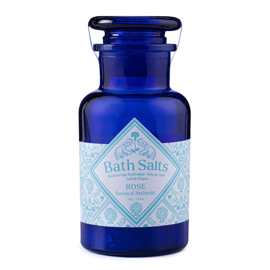 Blue Glass jar of Rose Bath Salts 300g