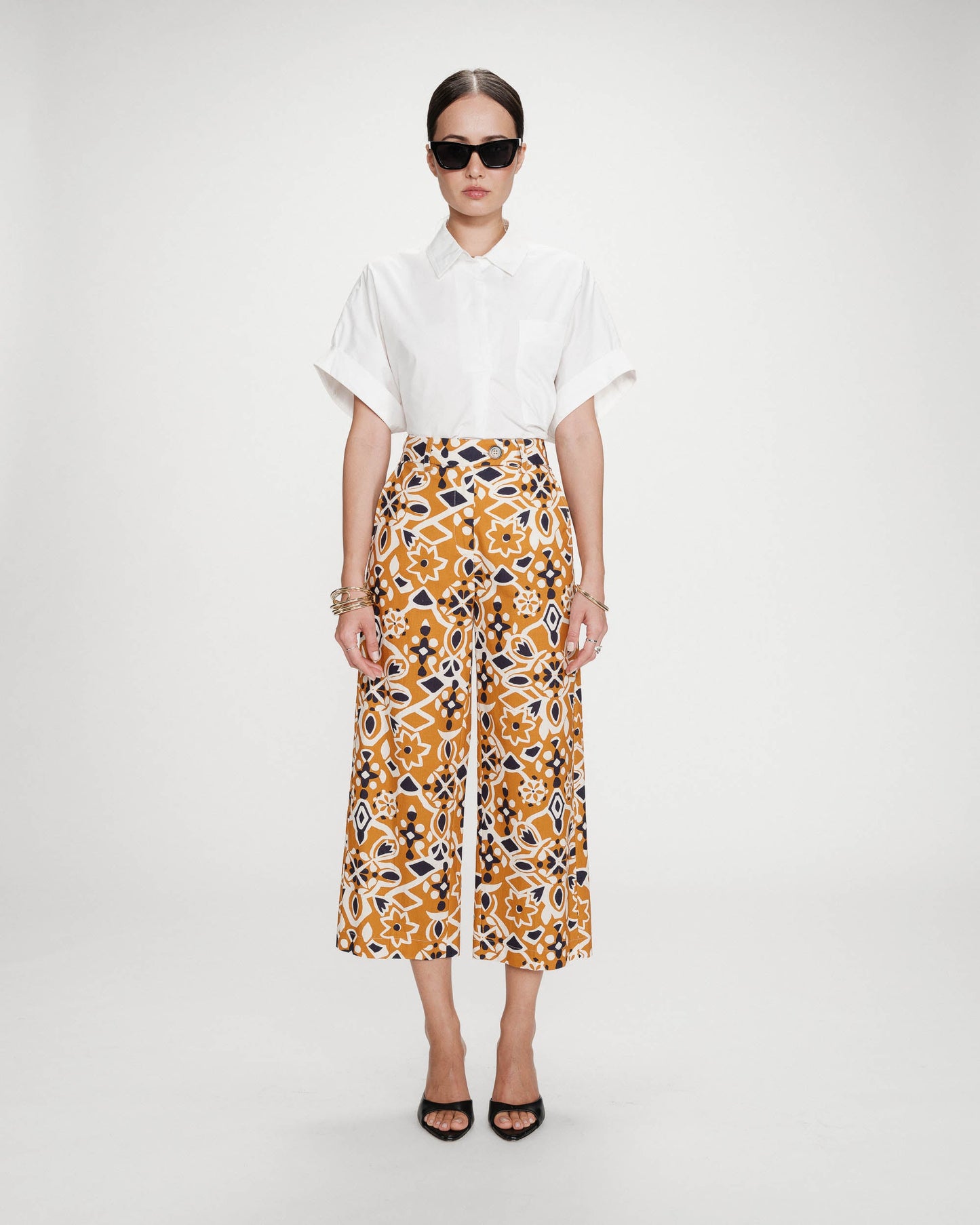 Grace & Mila Varsy 7/8 Patterned Trousers in Cognac