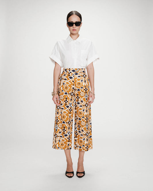 Grace & Mila Varsy 7/8 Patterned Trousers in Cognac