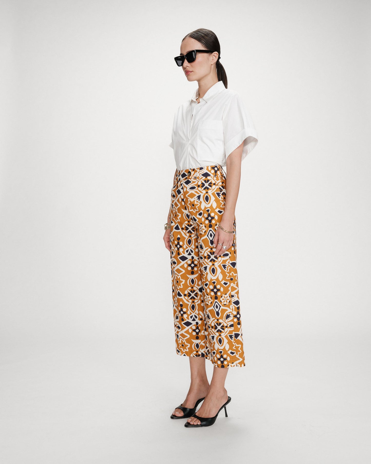 Grace & Mila Varsy 7/8 Patterned Trousers in Cognac