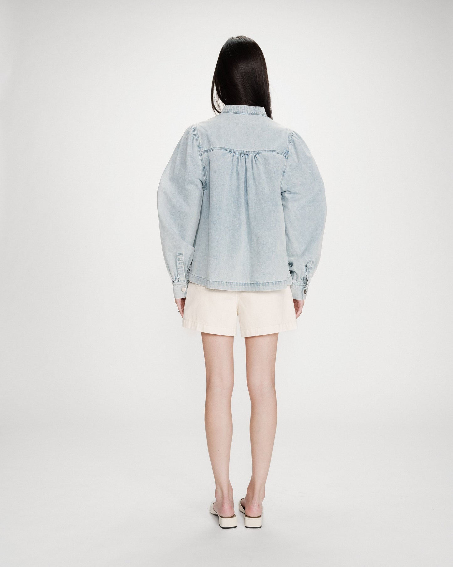 Grace & Mila  Valory Straight Denim Blouse in Sky Blue
