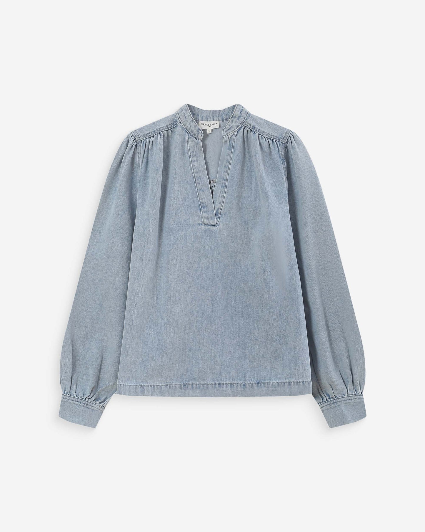Grace & Mila  Valory Straight Denim Blouse in Sky Blue