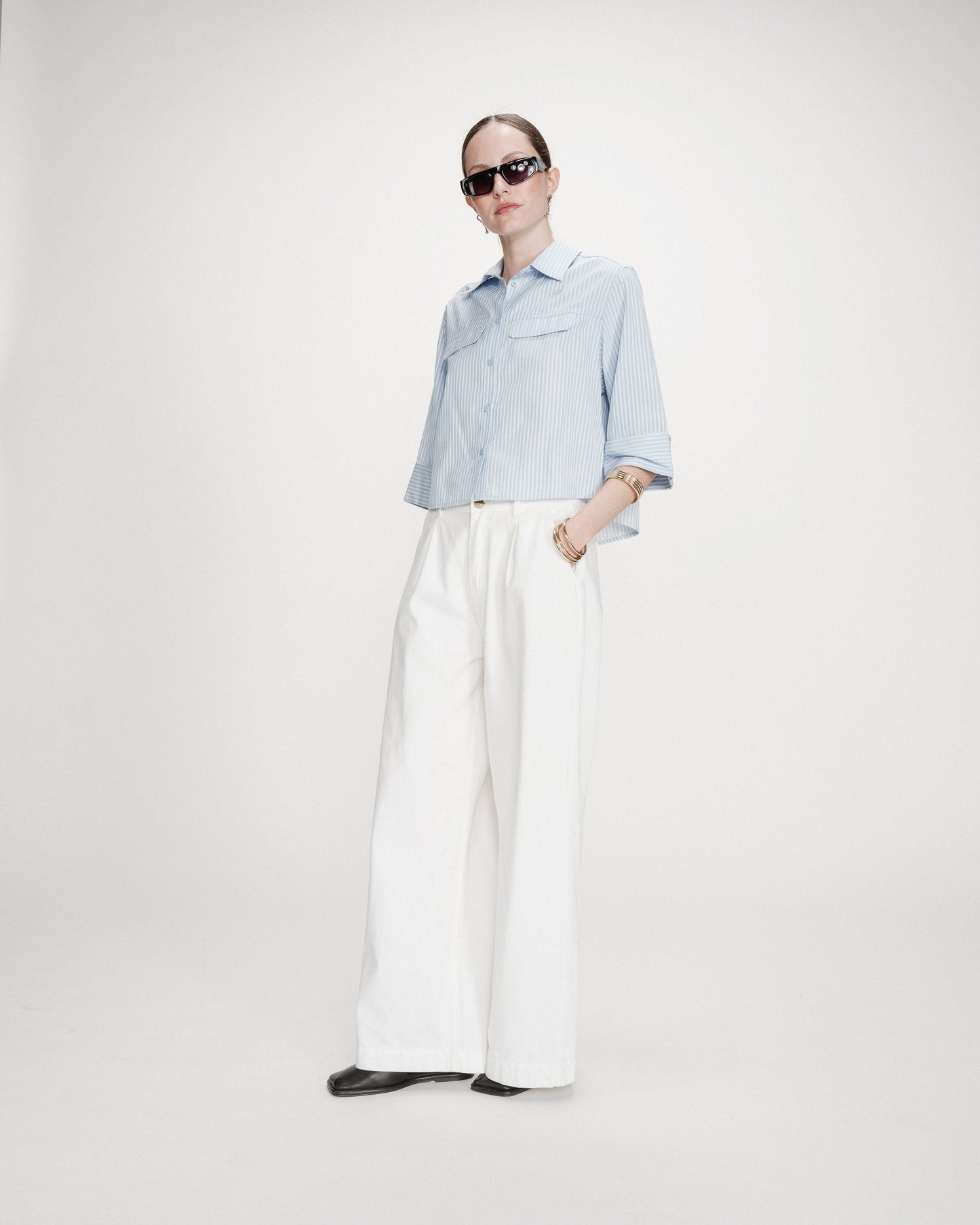 Grace & Mila Voice Short Striped Shirt in Ciel