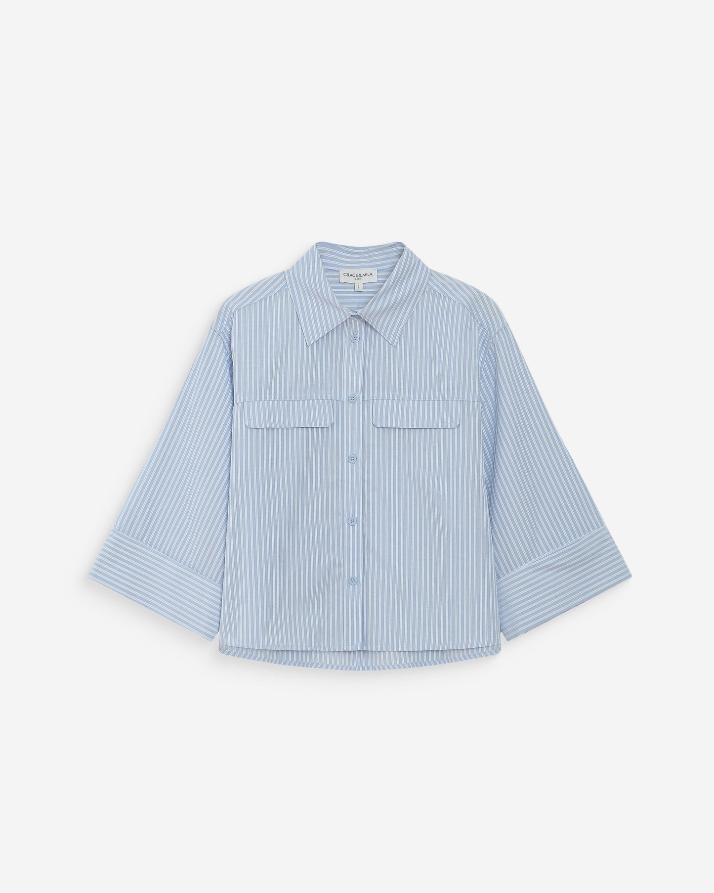 Grace & Mila Voice Short Striped Shirt in Ciel