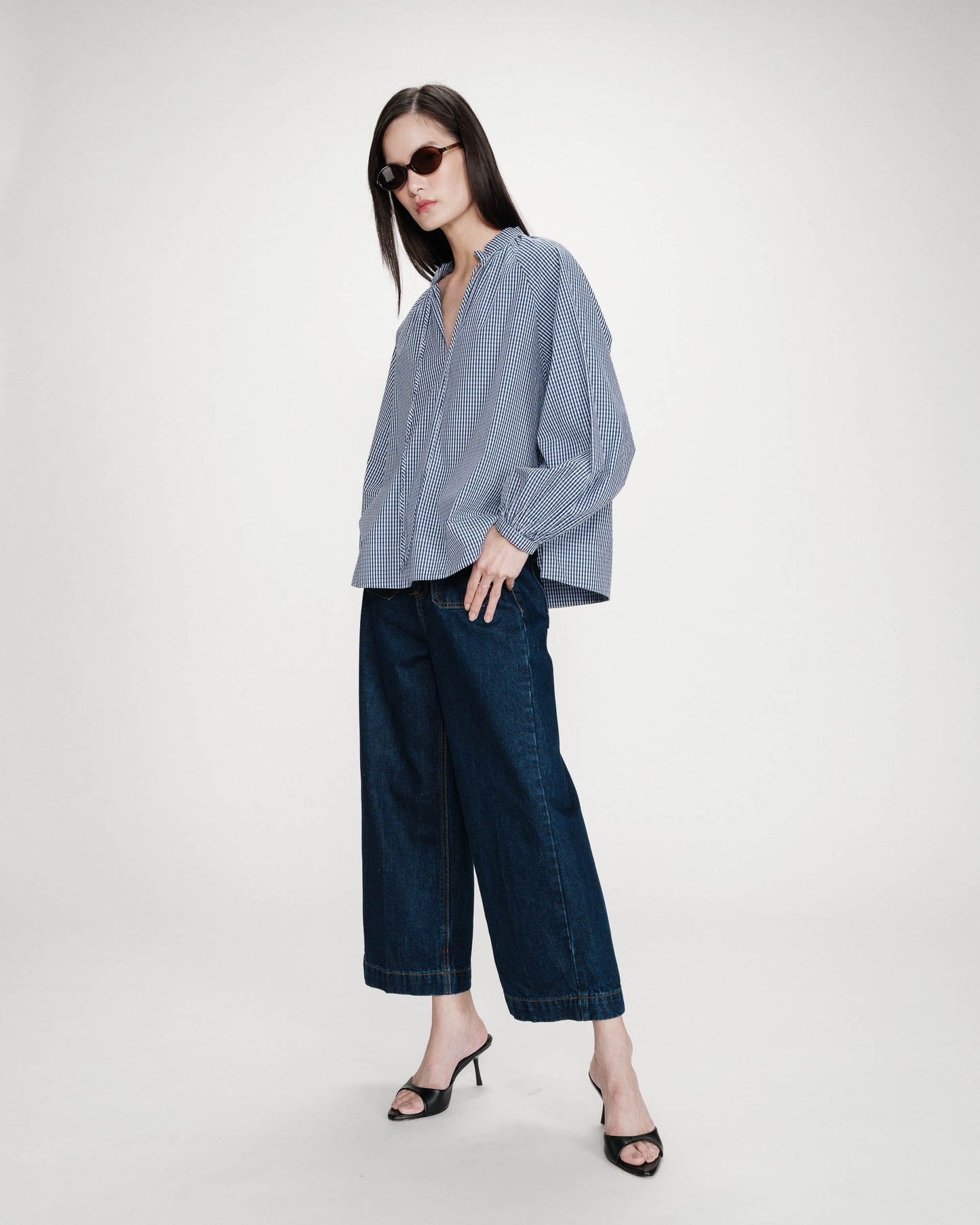 Grace & Mila Varry Checked Cotton Blouse in Marine