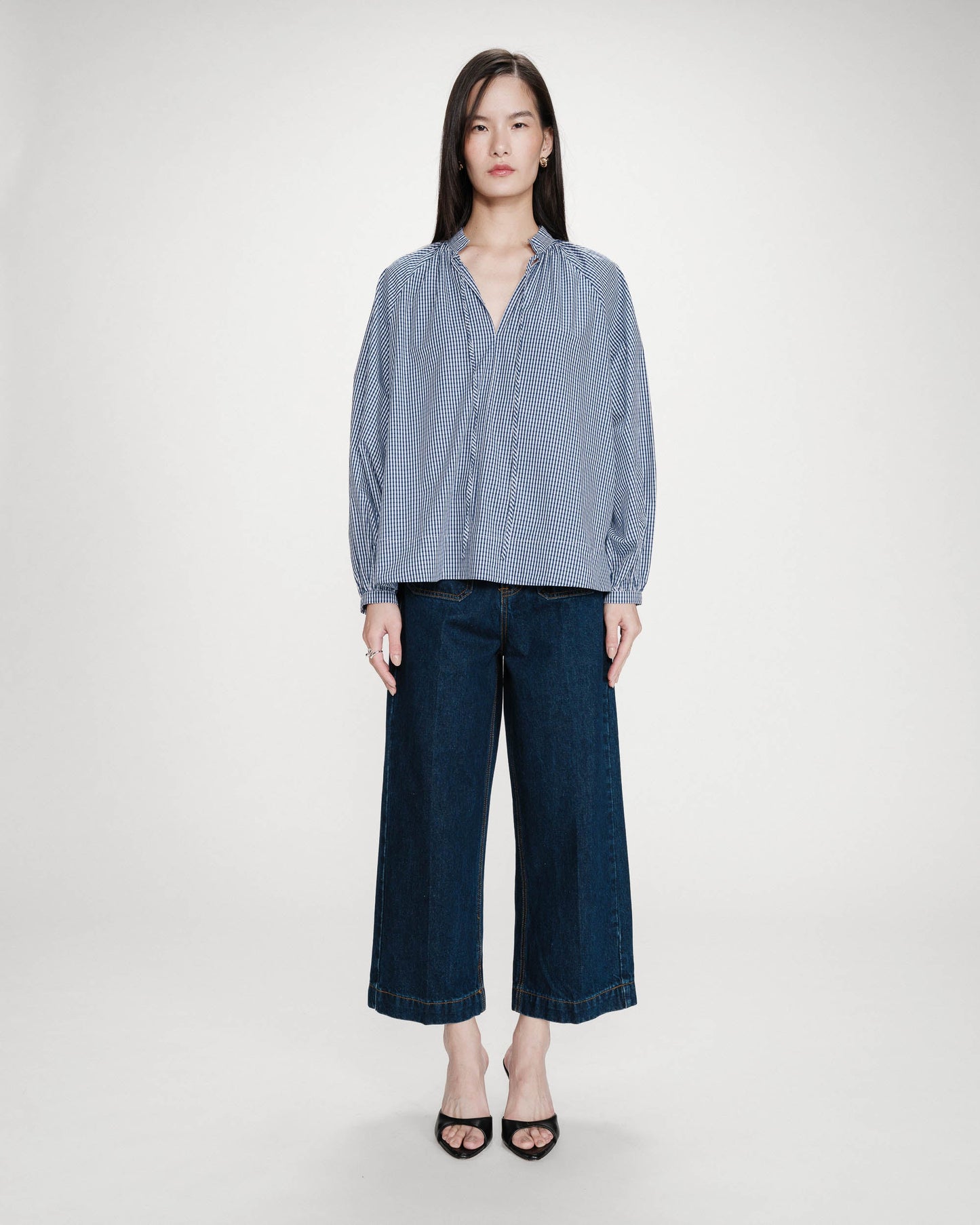 Grace & Mila Varry Checked Cotton Blouse in Marine
