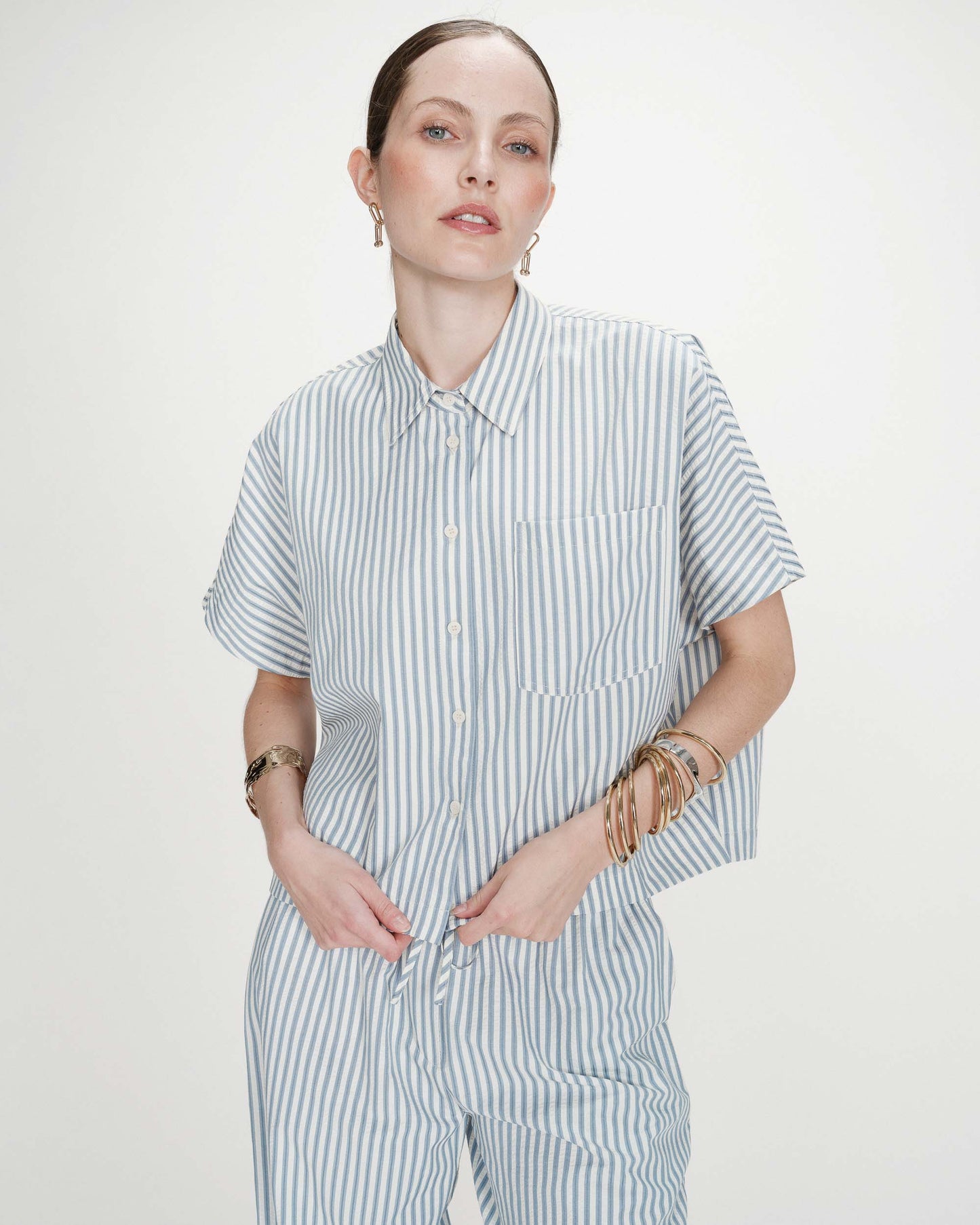 Grace & Mila Vercia Wide Striped Shirt in Bleuet