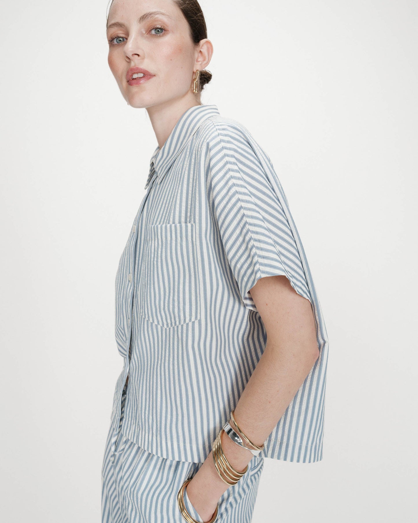 Grace & Mila Vercia Wide Striped Shirt in Bleuet